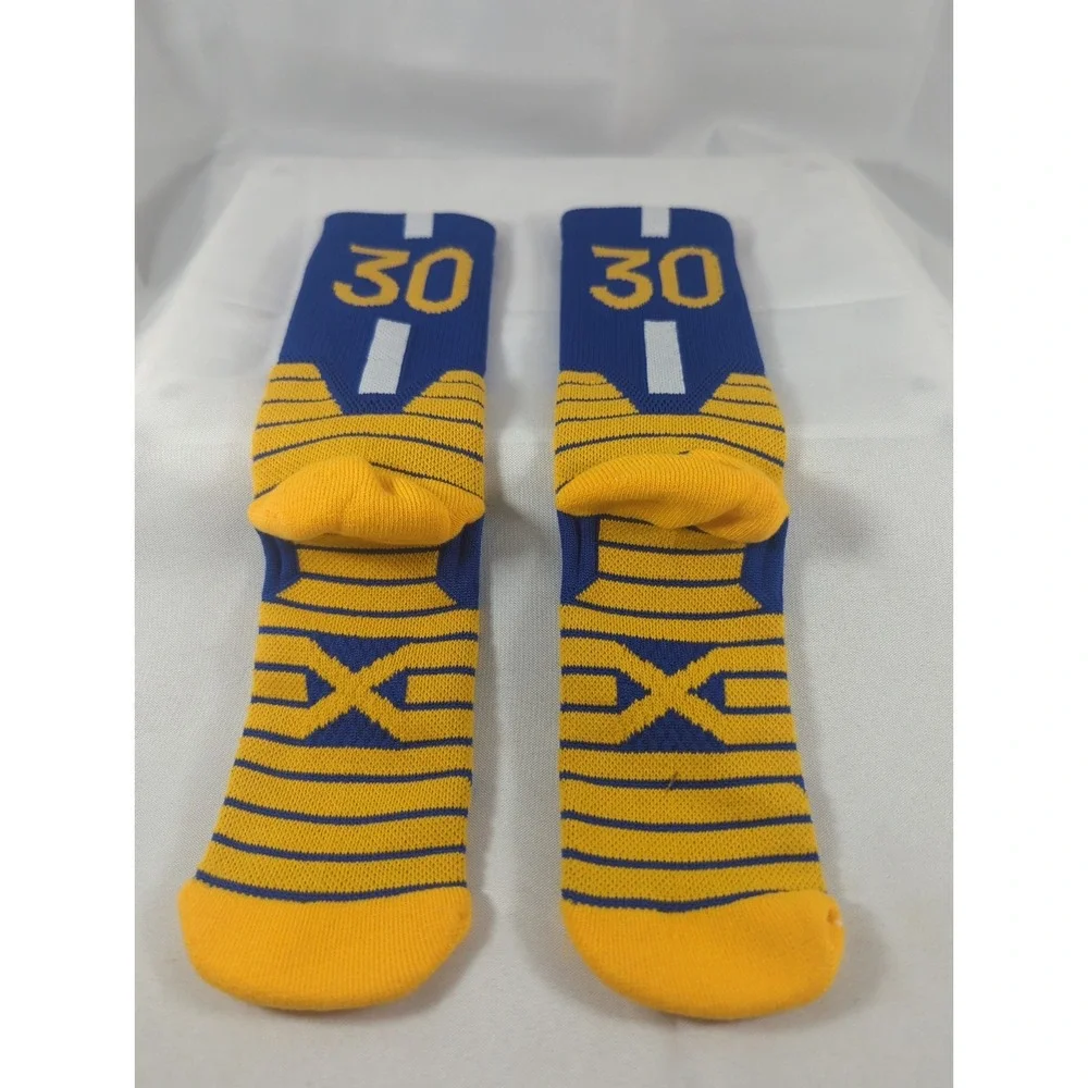 Number 30 Stephen Curry Blue/Yellow Basketball Socks Read Discription